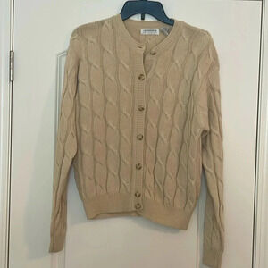Vintage Liz Claiborne Cream Button Down Knit Cardigan Sweater Size Small